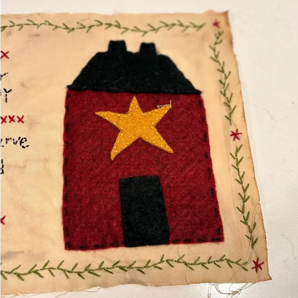 Primitive Folk Art Handmade Fabric Sampler As For Me And My House Serve The Lord
